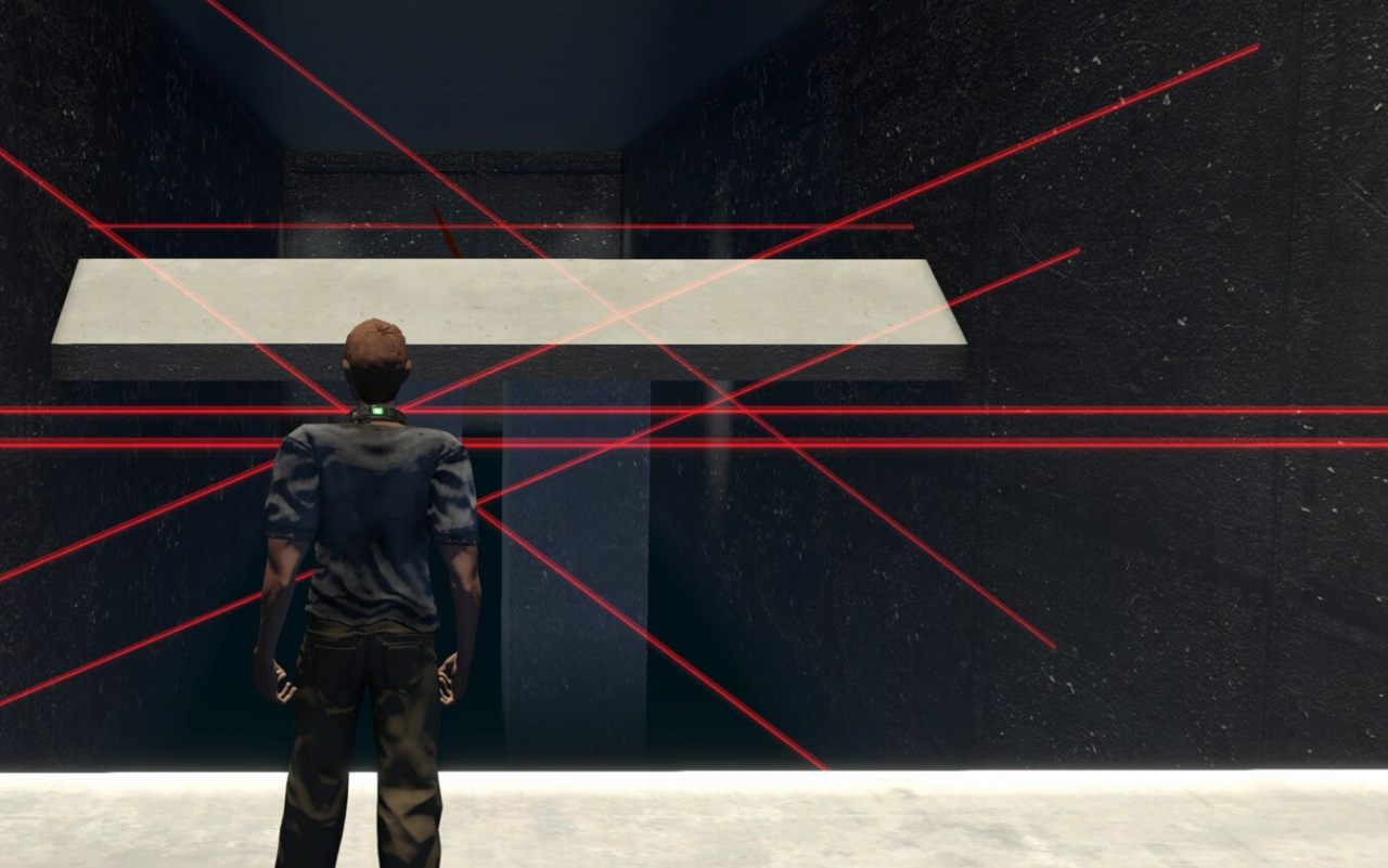 Raum 06 — Laserfalle aus der Nähe, ein Fehltritt beendet den Run